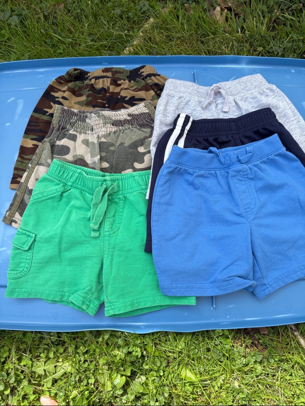Kids Stretch Drawstring Shorts - Green, Blue, Gray, Navy, Camo